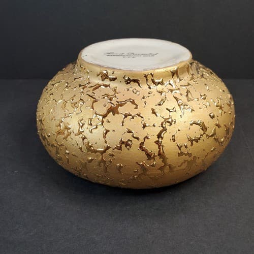 Vintage 22K Weeping Bright Gold Scalloped Ceramic Console Planter Bowl U.S.A. - Thumbnail 3