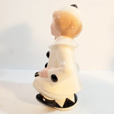 Vintage 1980 Byron Mold Pierrot Clown Black White Art Deco Ceramic Figurine - Thumbnail 5