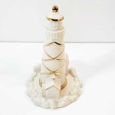 Vtg Lenox Lighthouse China Figurine Statue 5 " Cream w/ Gold Trim Handcrafted - Thumbnail 3