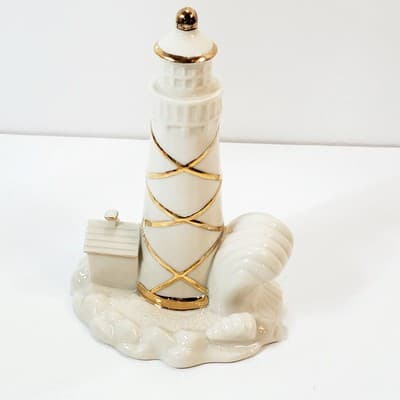 Vtg Lenox Lighthouse China Figurine Statue 5 " Cream w/ Gold Trim Handcrafted - Thumbnail 4