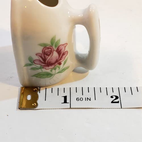 Vtg Porcelain Miniature Iron Toothpick Holder w/ Floral Rose Design 2 in Tall - Thumbnail 7