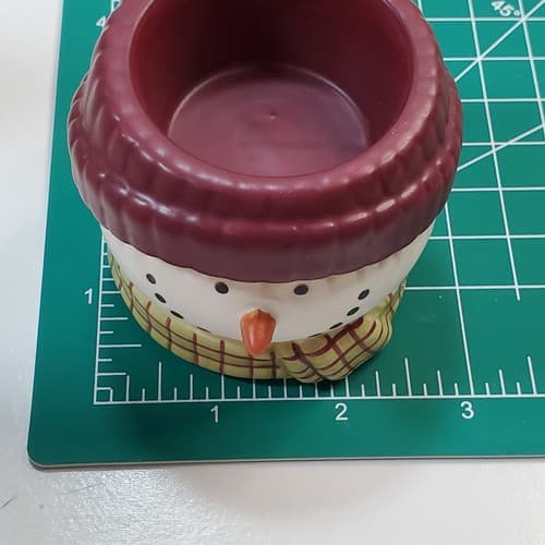 Yankee Candle Snowman Head Tealight Holder Burgundy Hat Plaid Scarf - Thumbnail 7