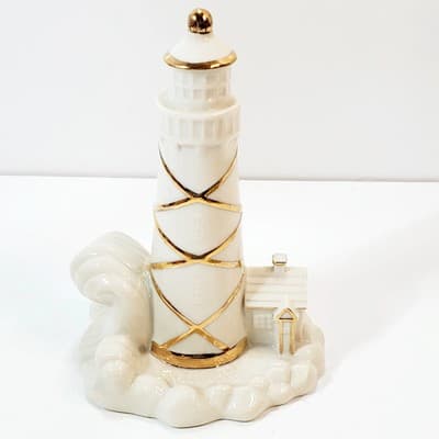 Vtg Lenox Lighthouse China Figurine Statue 5 " Cream w/ Gold Trim Handcrafted