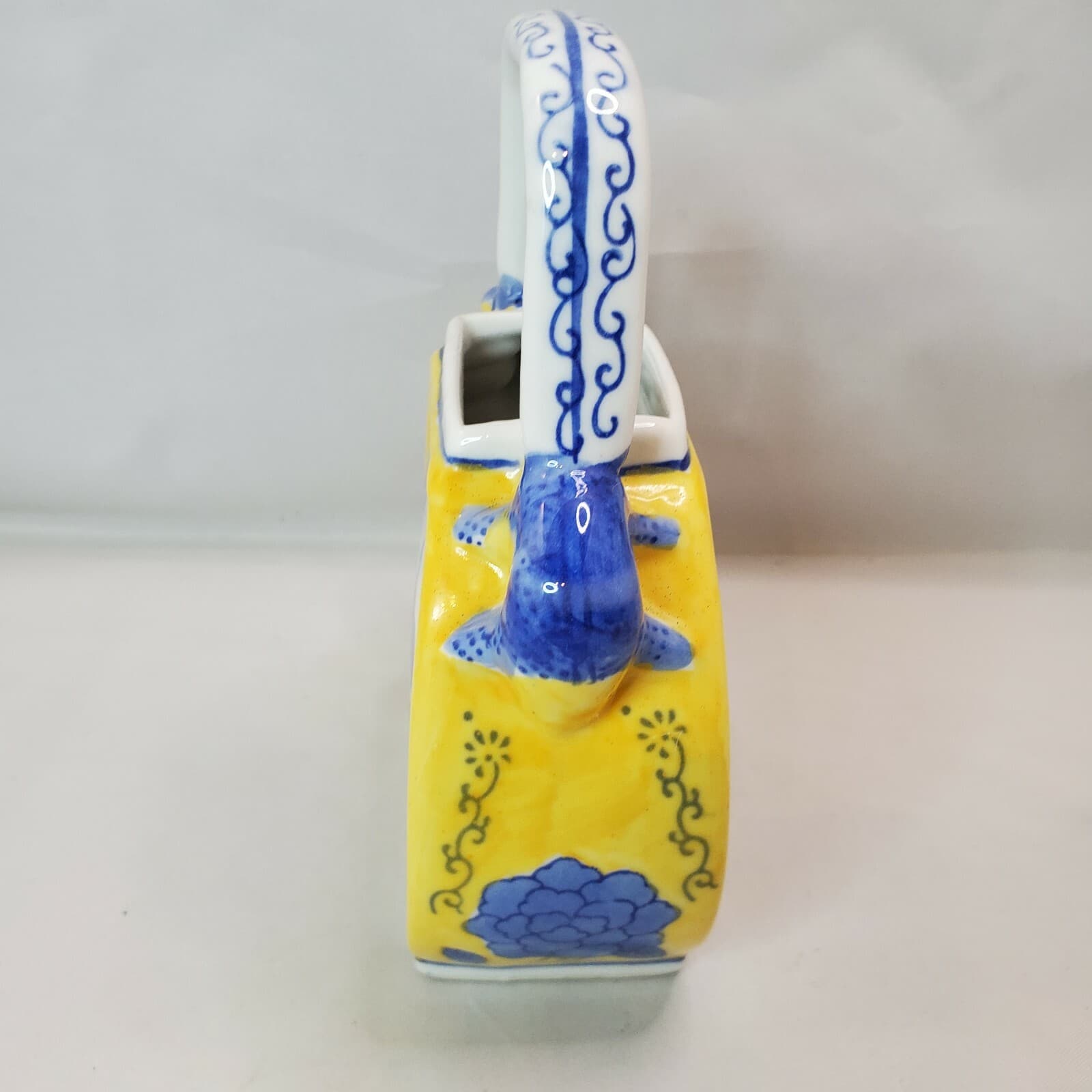 Porcelain Treasures Small Flat Blue Yellow White Teapot Ducks, NO LID Planter - Thumbnail 2