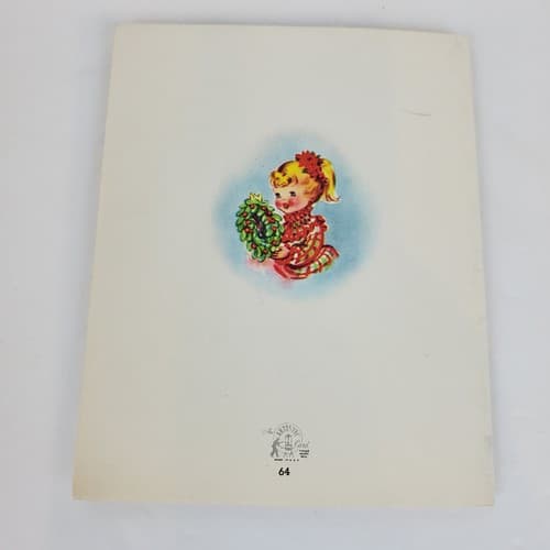 Vintage Christmas Card Girl Decorating Fireplace Artistic Card Ephemera USA - Thumbnail 5