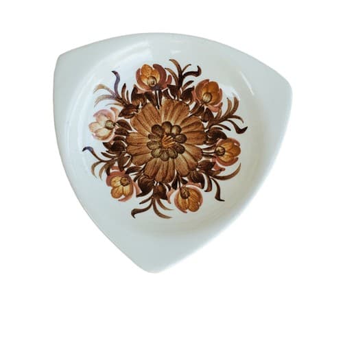 Kolo Fajans JANPOL Made In Poland Hand Painted Pottery Brown Floral Trinket Dish - Thumbnail 2