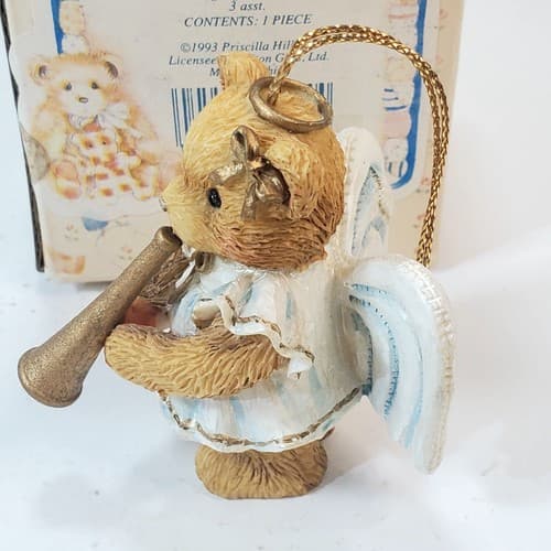 Vintage Cherished Teddies Angel Bear with Trumpet Horn Ornament Figure 1993 - Thumbnail 4