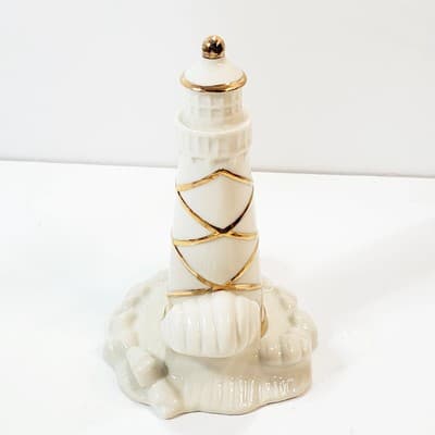 Vtg Lenox Lighthouse China Figurine Statue 5 " Cream w/ Gold Trim Handcrafted - Thumbnail 6