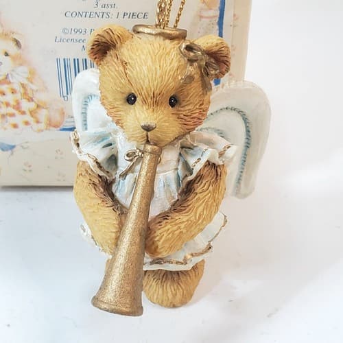 Vintage Cherished Teddies Angel Bear with Trumpet Horn Ornament Figure 1993 - Thumbnail 3