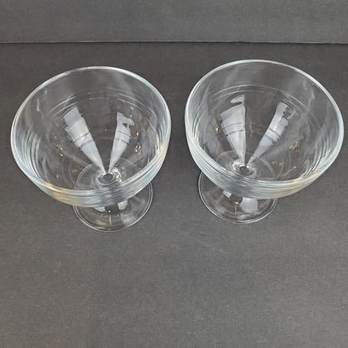 2 Vtg Duralex Pedestal Ice Cream Cups Clear Glass Footed Sherbet Made in France - Thumbnail 3