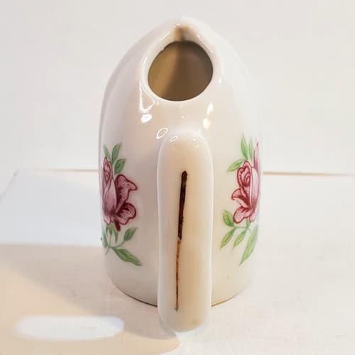 Vtg Porcelain Miniature Iron Toothpick Holder w/ Floral Rose Design 2 in Tall - Thumbnail 2