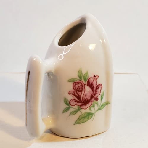 Vtg Porcelain Miniature Iron Toothpick Holder w/ Floral Rose Design 2 in Tall - Thumbnail 3
