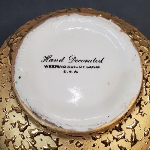 Vintage 22K Weeping Bright Gold Scalloped Ceramic Console Planter Bowl U.S.A. - Thumbnail 4