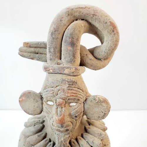 Vintage Clay Mexican Folk Art Pottery Aztec Chief Man Warrior Figurine CHIP - Thumbnail 2