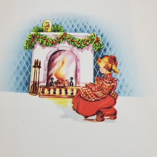 Vintage Christmas Card Girl Decorating Fireplace Artistic Card Ephemera USA - Thumbnail 3