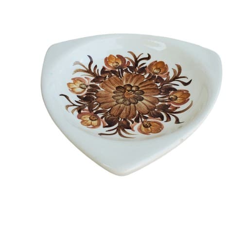 Kolo Fajans JANPOL Made In Poland Hand Painted Pottery Brown Floral Trinket Dish - Thumbnail 3