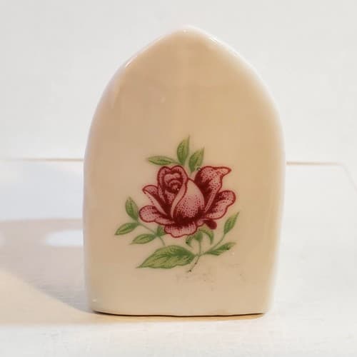 Vtg Porcelain Miniature Iron Toothpick Holder w/ Floral Rose Design 2 in Tall - Thumbnail 4