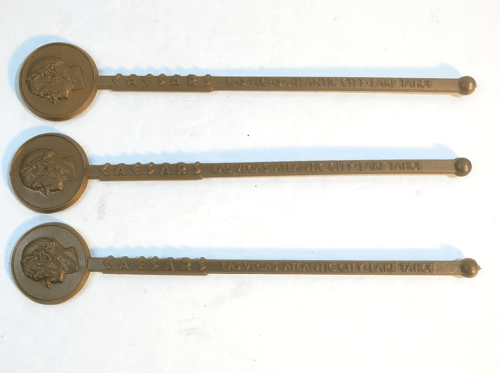 3 Vtg Caesars Palace Las Vegas Nevada Gold Plastic Swizzle Stick Cocktail Mixer - Thumbnail 3