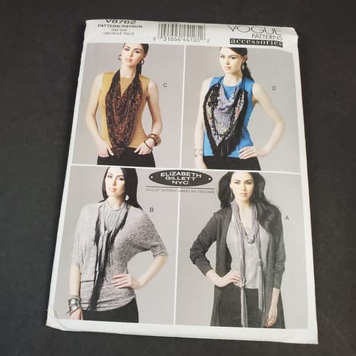 Vogue Accessories V8762 Scarf Scarves Elizabeth Gillett NYC Pattern OSFA