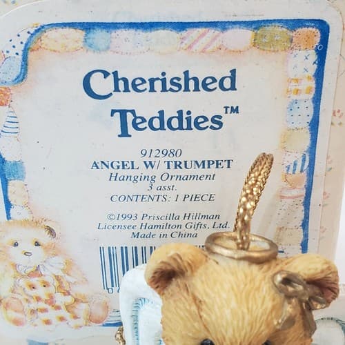 Vintage Cherished Teddies Angel Bear with Trumpet Horn Ornament Figure 1993 - Thumbnail 2