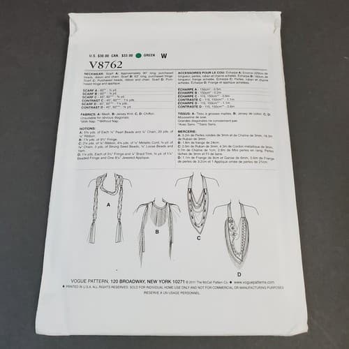 Vogue Accessories V8762 Scarf Scarves Elizabeth Gillett NYC Pattern OSFA - Thumbnail 5