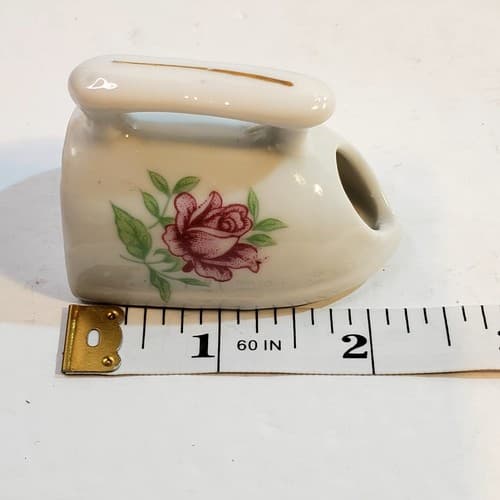Vtg Porcelain Miniature Iron Toothpick Holder w/ Floral Rose Design 2 in Tall - Thumbnail 6