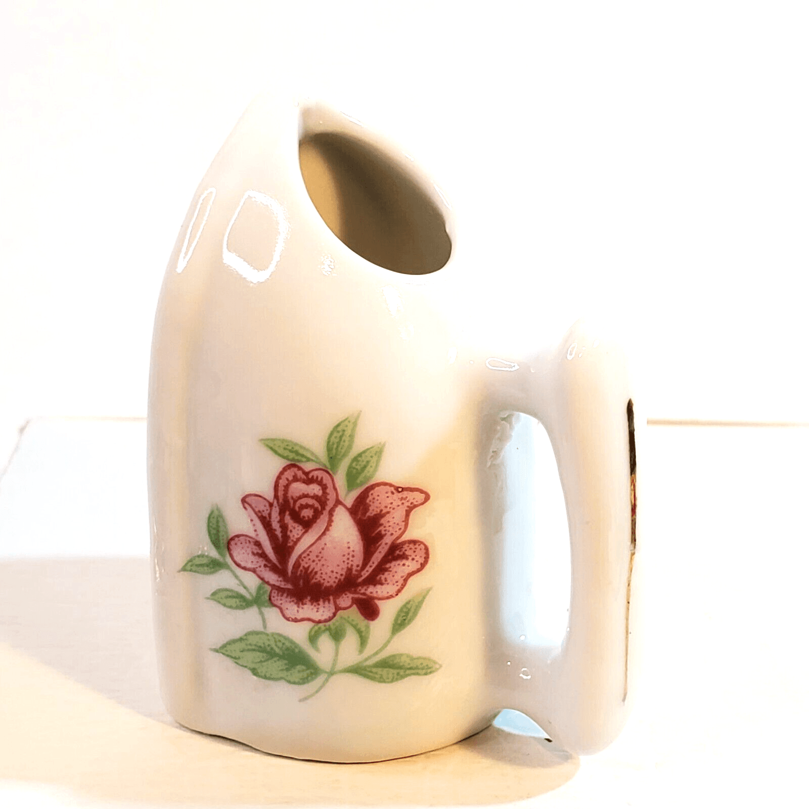 Vtg Porcelain Miniature Iron Toothpick Holder w/ Floral Rose Design 2 in Tall