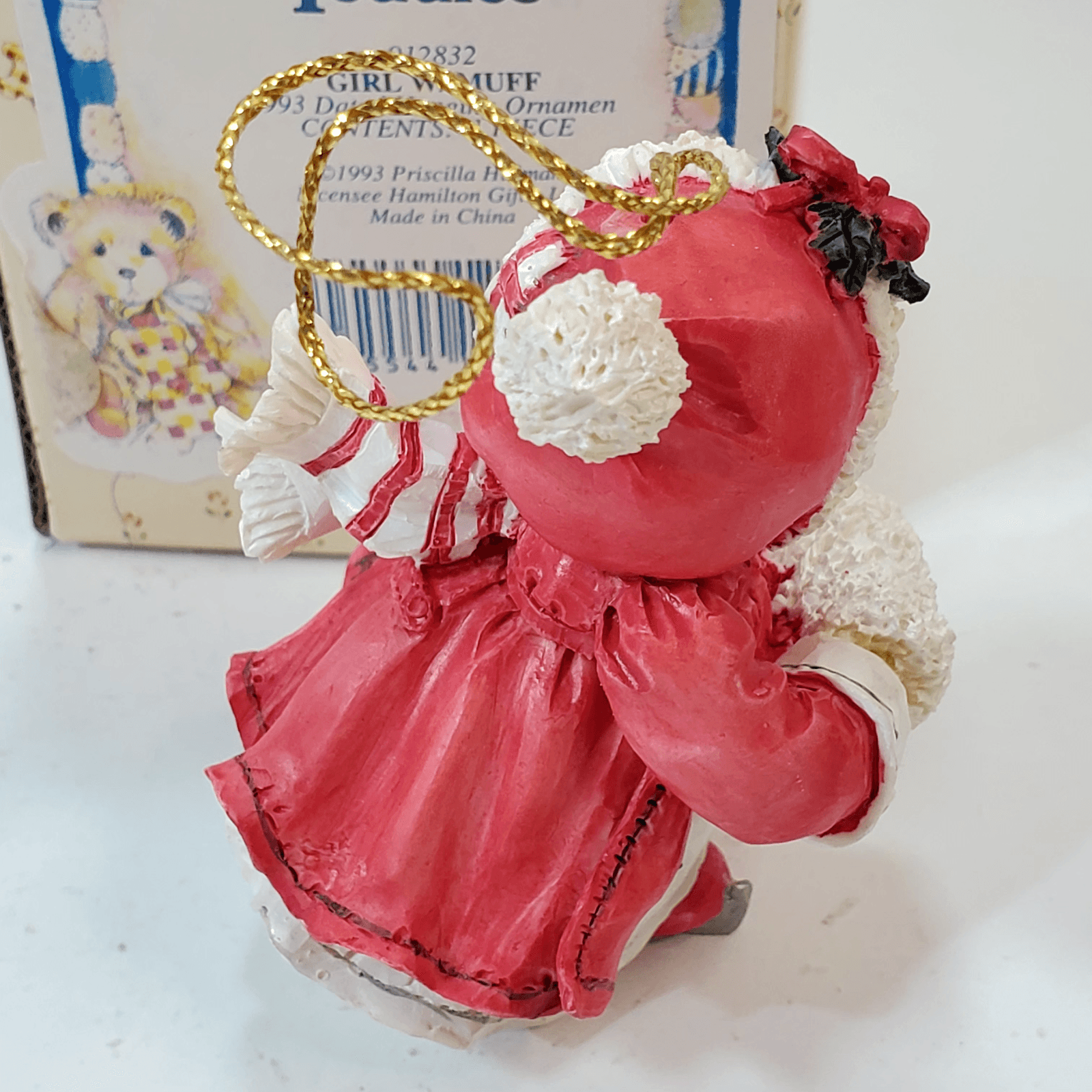 Vtg Cherished Teddies Girl with Muff Ornament Figure Teddy Bear 1993 Christmas - Thumbnail 4