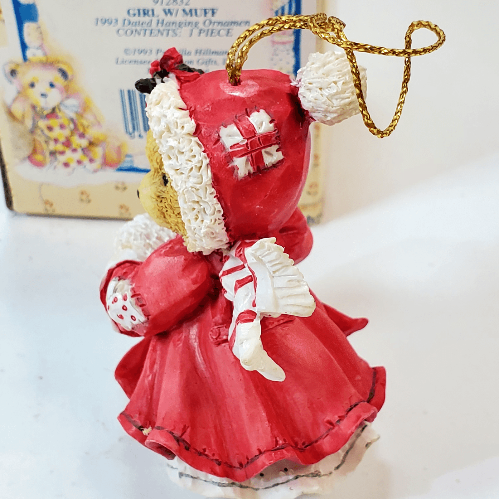 Vtg Cherished Teddies Girl with Muff Ornament Figure Teddy Bear 1993 Christmas - Thumbnail 5