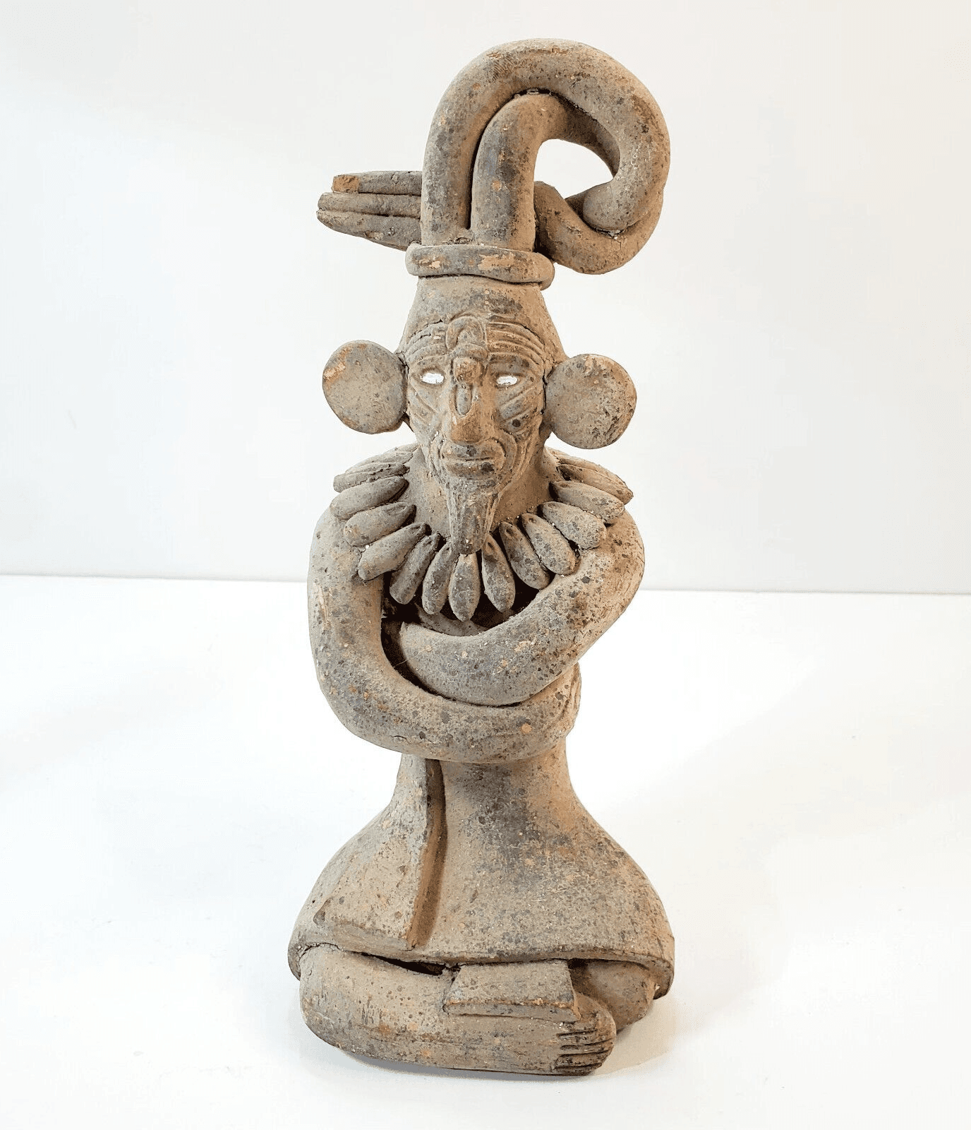 Vintage Clay Mexican Folk Art Pottery Aztec Chief Man Warrior Figurine CHIP