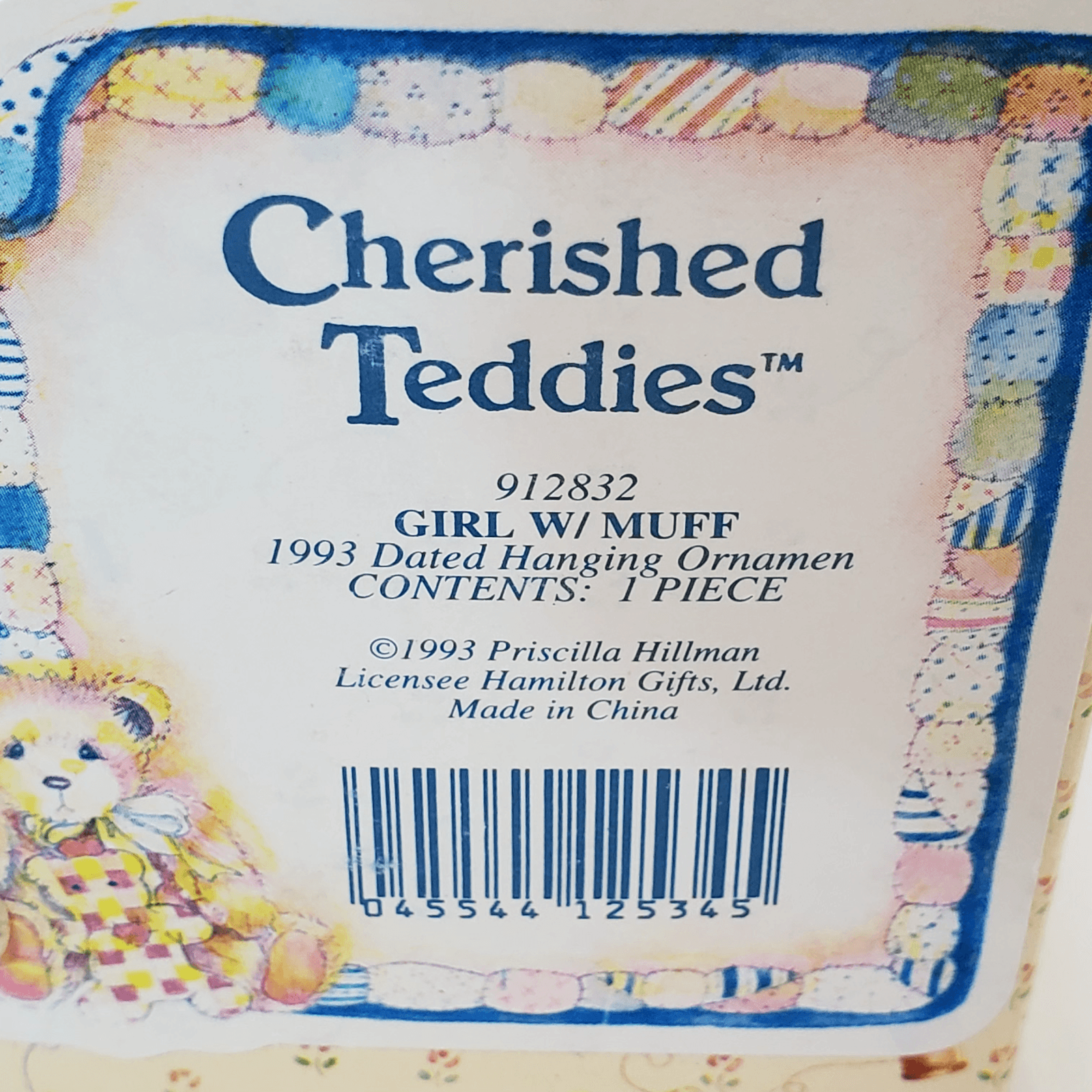 Vtg Cherished Teddies Girl with Muff Ornament Figure Teddy Bear 1993 Christmas - Thumbnail 7