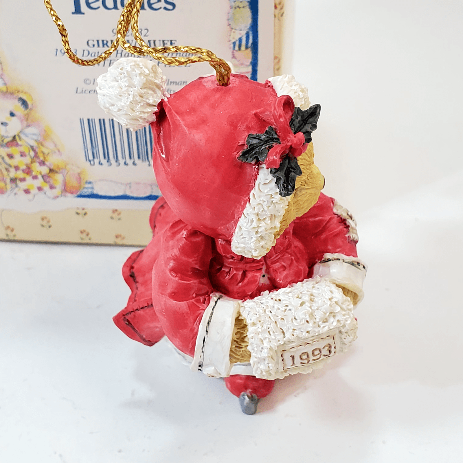 Vtg Cherished Teddies Girl with Muff Ornament Figure Teddy Bear 1993 Christmas - Thumbnail 3