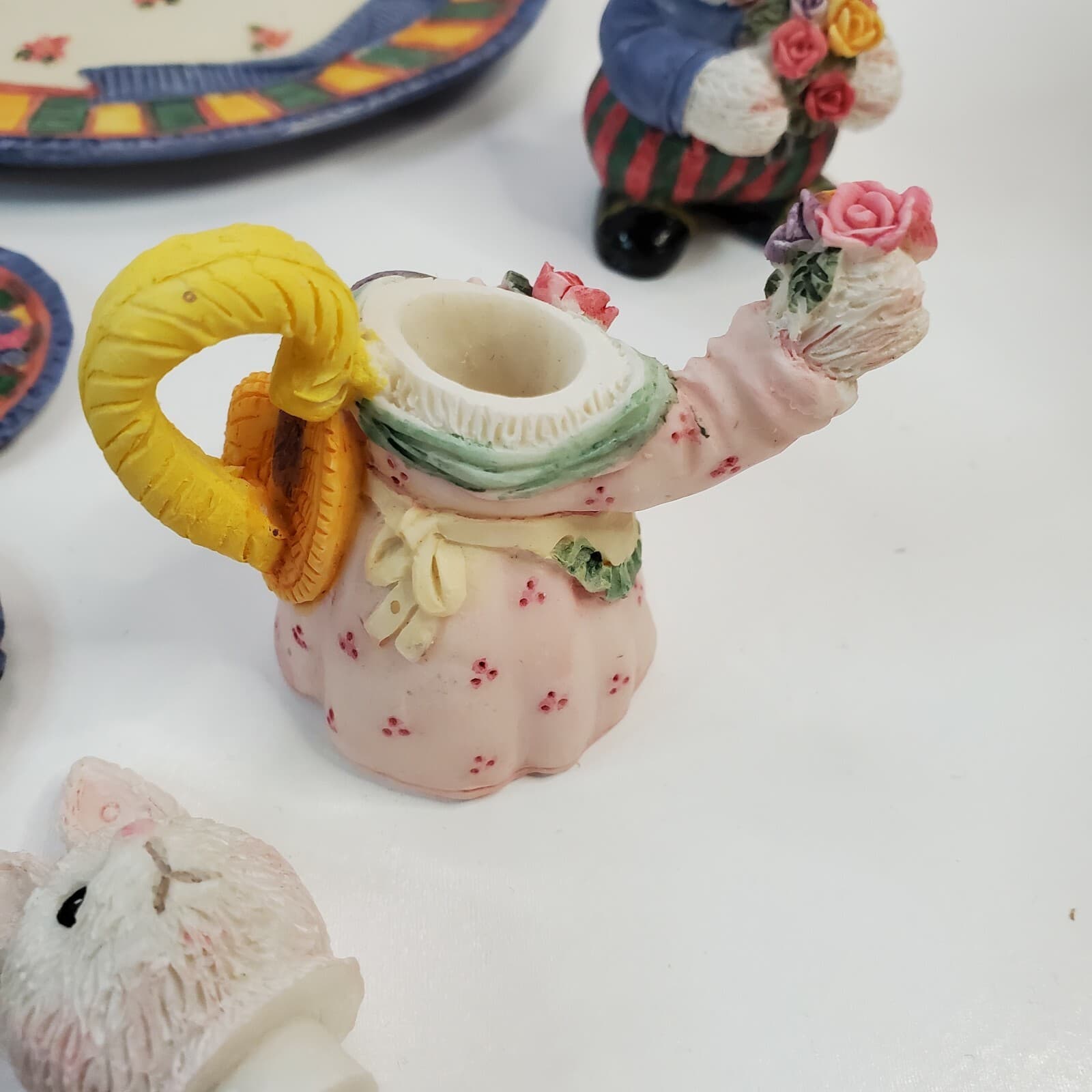 1995 Young's Inc. Miniature Mini Tea Set Bunny Rabbit Flowers Design 7 pc Easter - Thumbnail 7