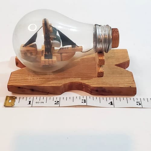 Vintage Handmade Wooden Miniature Ship in a Light Bulb w/ Base Nautical Sailing - Thumbnail 10