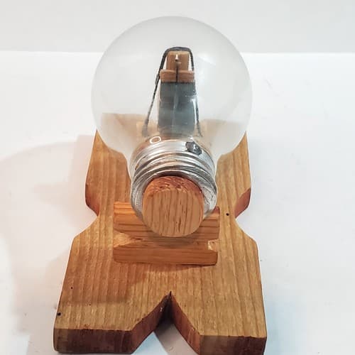 Vintage Handmade Wooden Miniature Ship in a Light Bulb w/ Base Nautical Sailing - Thumbnail 4