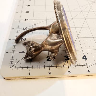 Vintage Silver Plated Cat Ring Holder on Etched Trinket Tray 3.5” Tall Hong Kong - Thumbnail 10