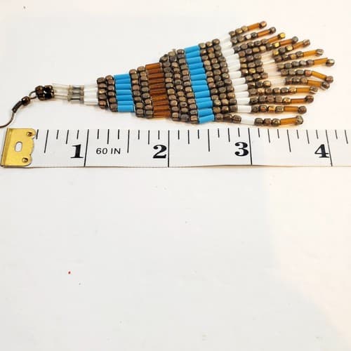 Tribal Earrings Native 4 inch Long Boho American Seed Beads Handmade Earring - Thumbnail 3