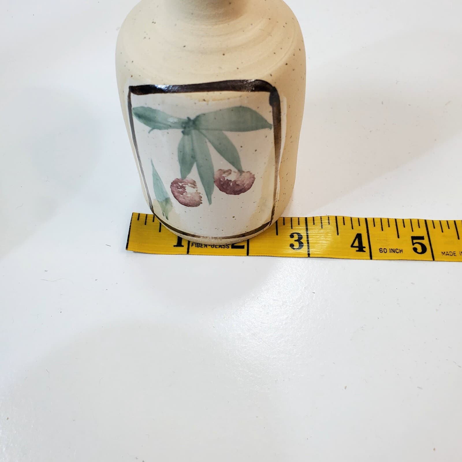 Handmade Studio Art Pottery Bottle Vase Jug Fruit Signed Small Botanical Design - Thumbnail 7