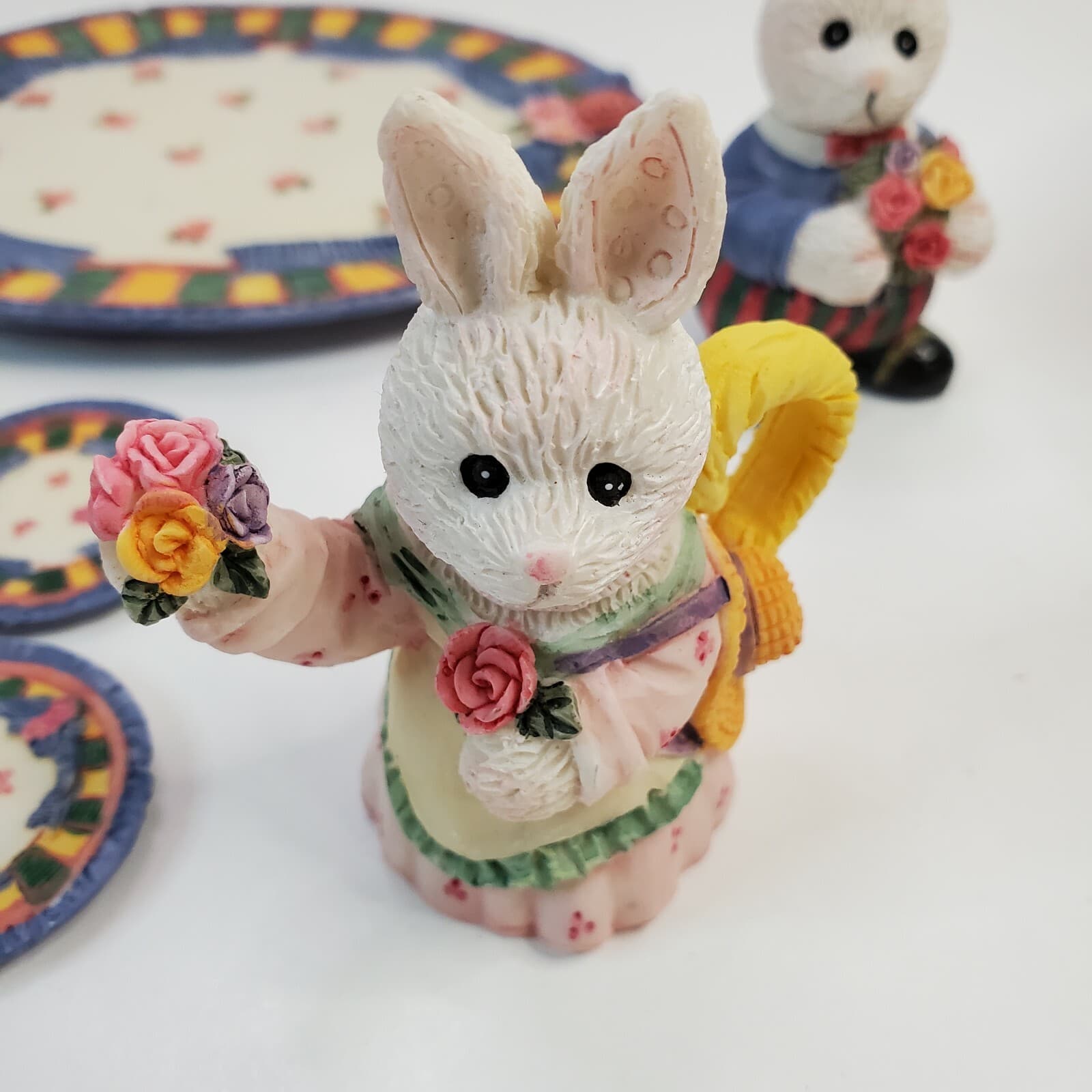 1995 Young's Inc. Miniature Mini Tea Set Bunny Rabbit Flowers Design 7 pc Easter - Thumbnail 5