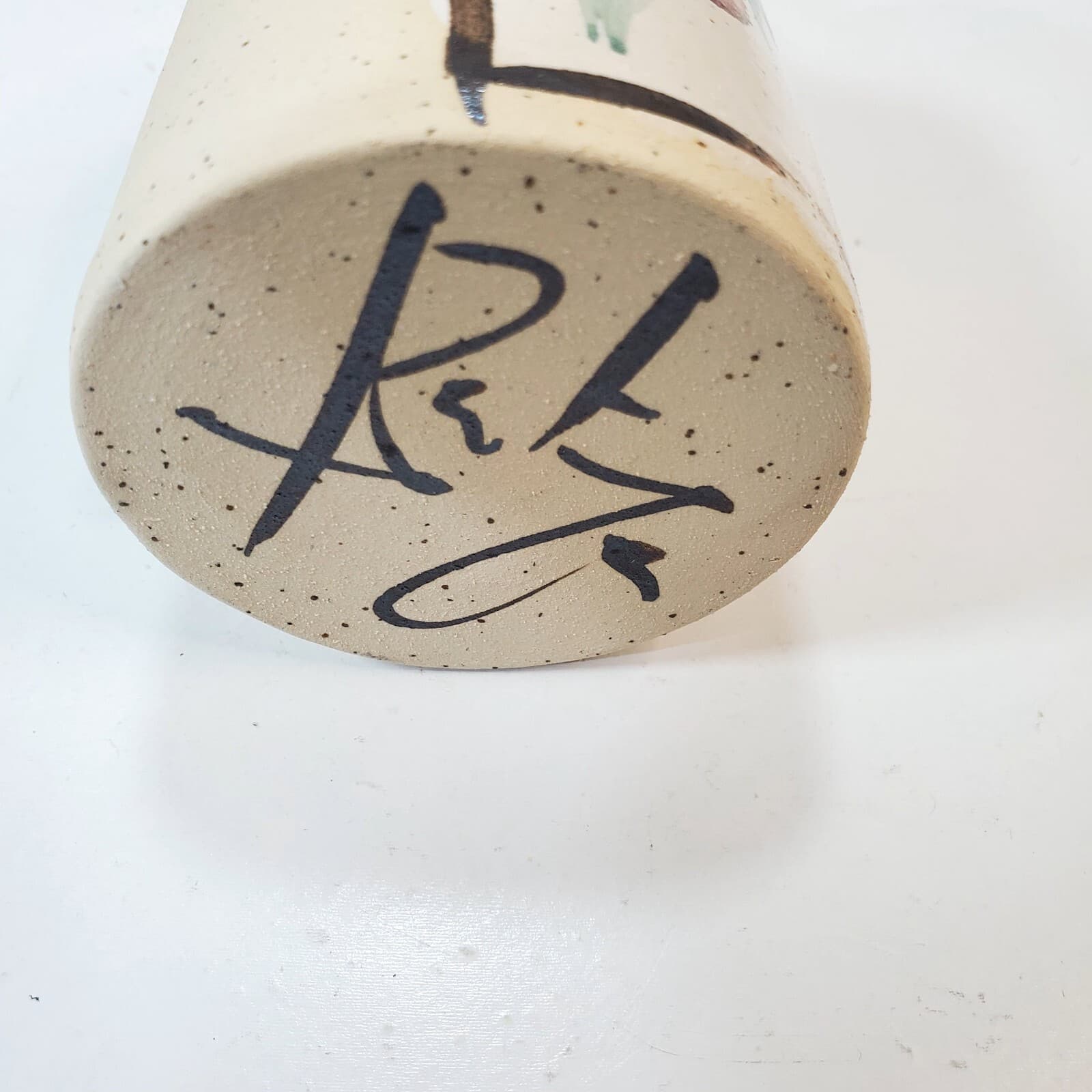 Handmade Studio Art Pottery Bottle Vase Jug Fruit Signed Small Botanical Design - Thumbnail 5
