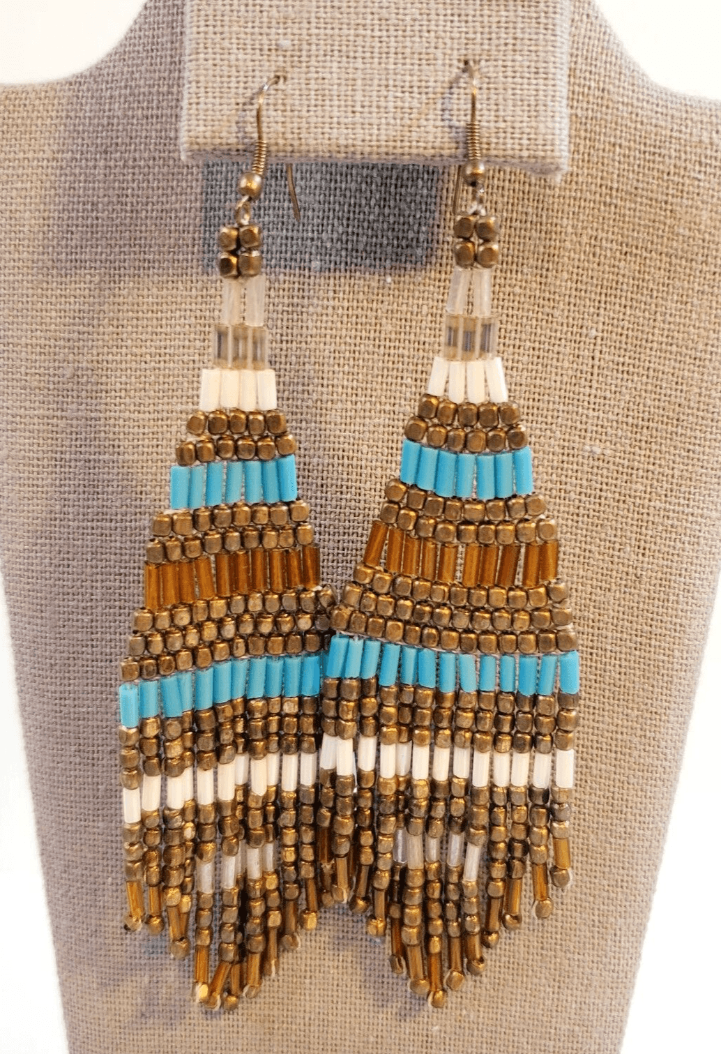 Tribal Earrings Native 4 inch Long Boho American Seed Beads Handmade Earring
