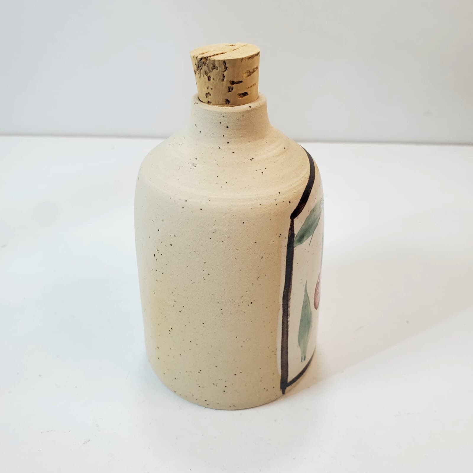 Handmade Studio Art Pottery Bottle Vase Jug Fruit Signed Small Botanical Design - Thumbnail 2