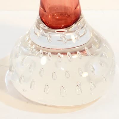 Vintage Red Art Glass Tulip Jack In The Pulpit Bud Vase Controlled Bubbles Base - Thumbnail 4