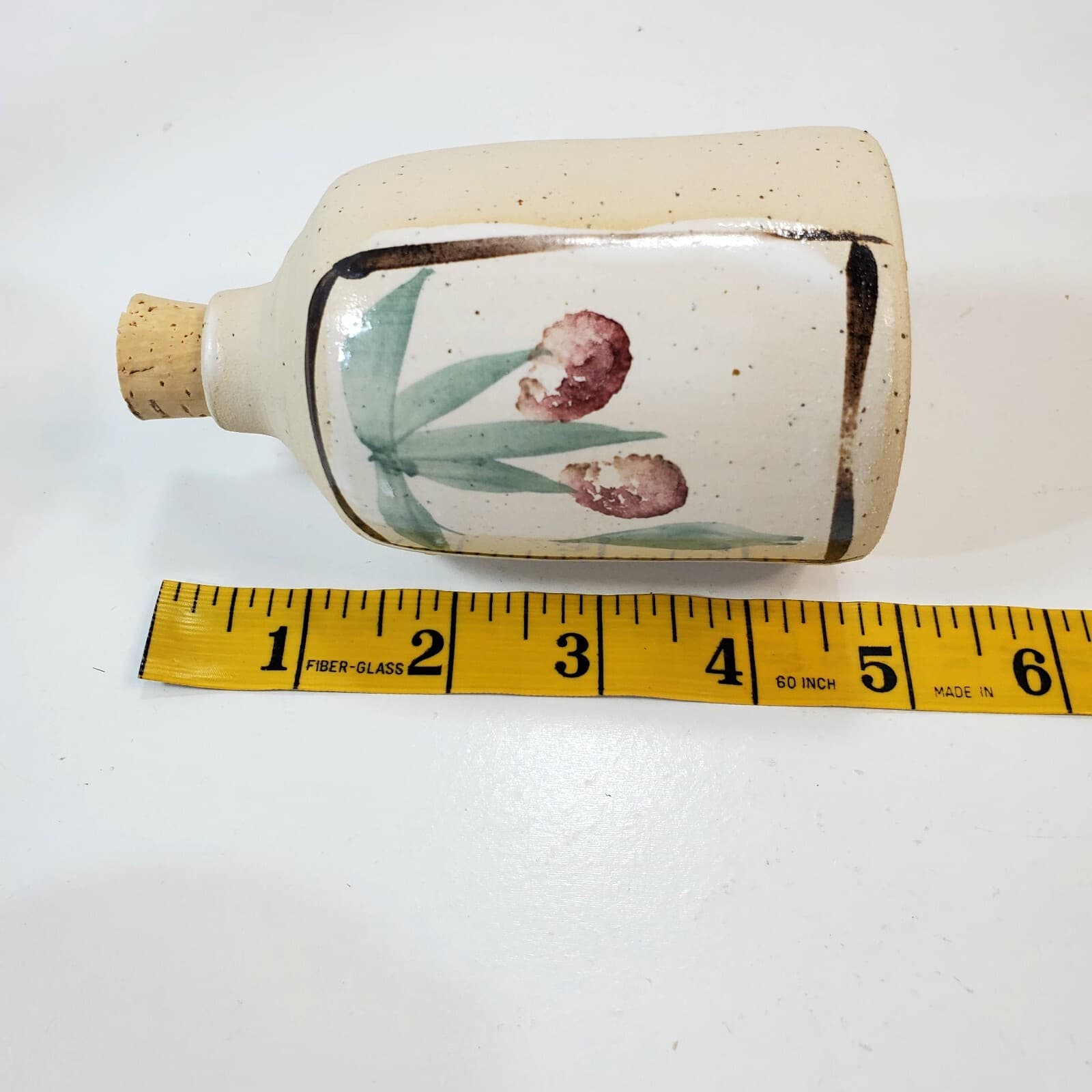 Handmade Studio Art Pottery Bottle Vase Jug Fruit Signed Small Botanical Design - Thumbnail 6