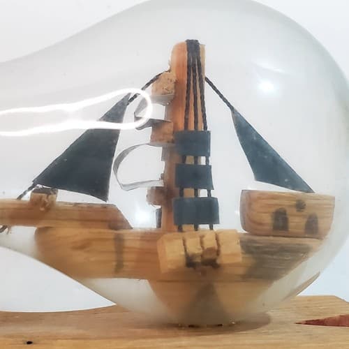 Vintage Handmade Wooden Miniature Ship in a Light Bulb w/ Base Nautical Sailing - Thumbnail 3