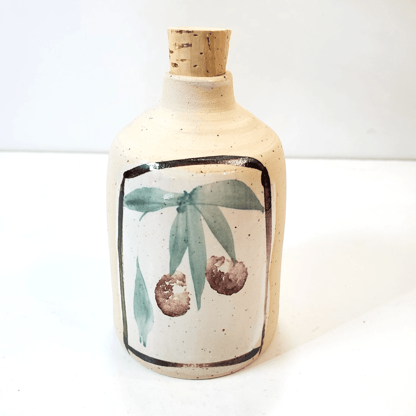 Handmade Studio Art Pottery Bottle Vase Jug Fruit Signed Small Botanical Design