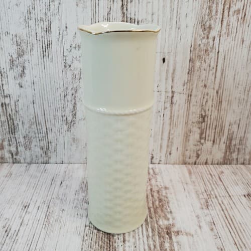 Vintage Otagiri Basket Weave & Roses Bud Vase 6" Tall Ivory w/ Gold Trim Japan - Thumbnail 5