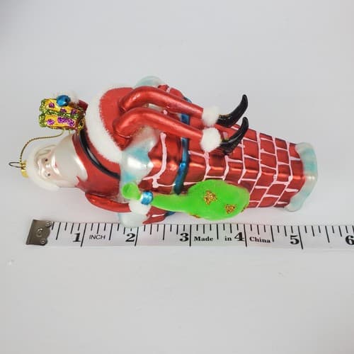 Santa Claus Going Down Chimney Present Blown Glass Figural Christmas Ornament 5” - Thumbnail 7