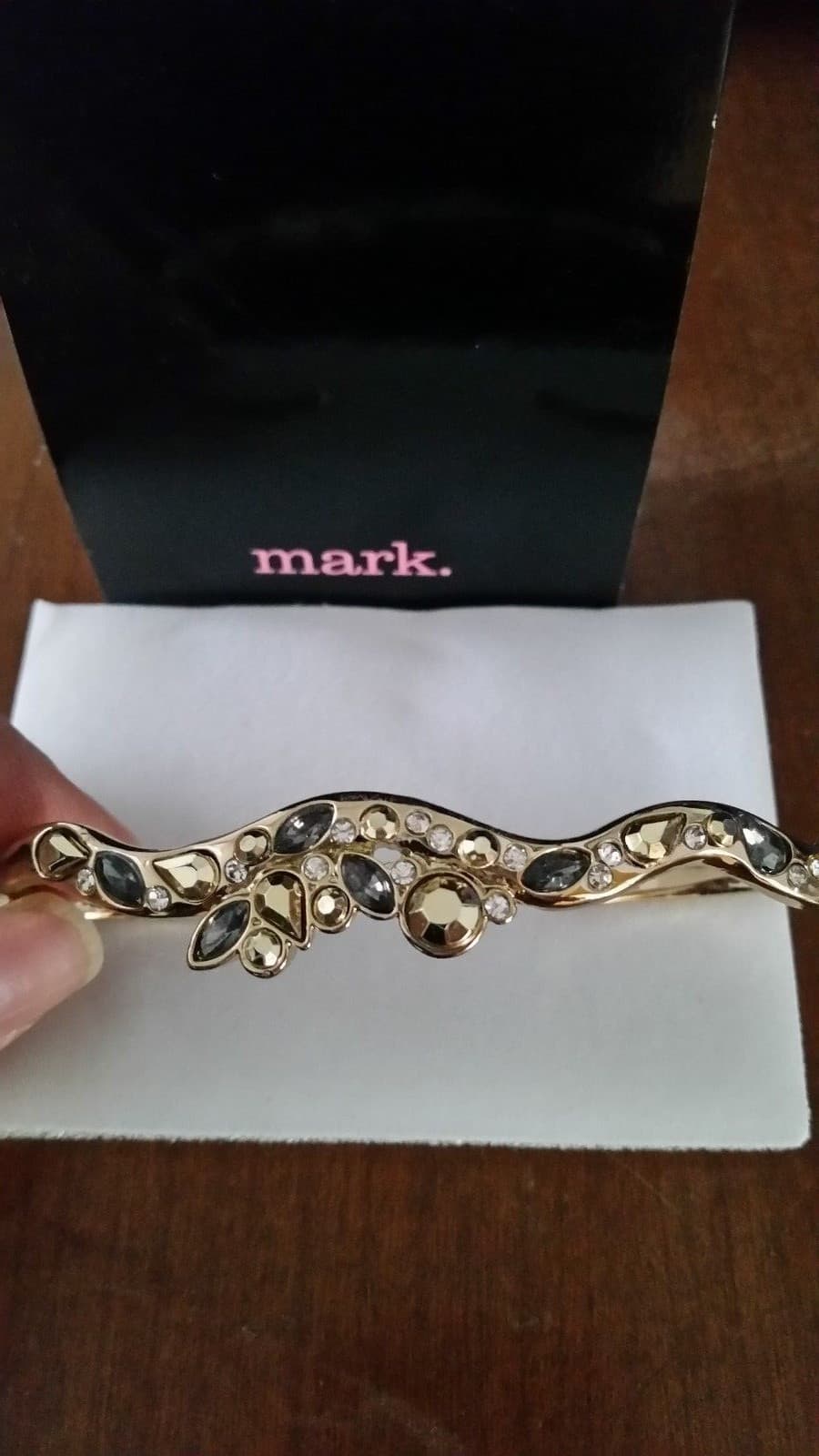 Mark Sleight Of Hand Palm Cuff Goldtone & Glass Stones Fits Most