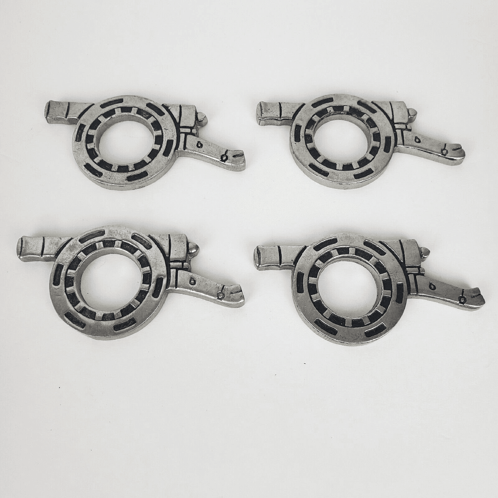 Vintage Wilton Armetale Cast Metal Cannon Shaped Napkin Rings Holder Set of 4